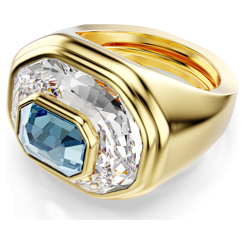 swarovski خاتم كوكتيل chroma، قطع مُثَمَّن، لون أزرق، طلاء باللون الذهبي