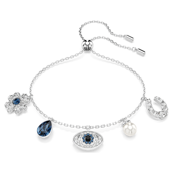 swarovski symbolica bracelet  clover  evil eye and horseshoe  blue  rhodium plated