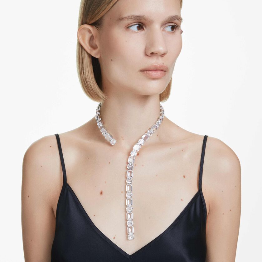 swarovski عقد millenia tennis، قطع مُثَمَّن، لون أبيض، طلاء روديوم