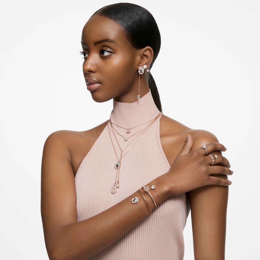 swarovski خاتم كوكتيل una angelic، قطع مُستدير، ترصيع بافيه، لون أبيض، لمسة نهائية من الذهب الوردي عيار 18 قيراط