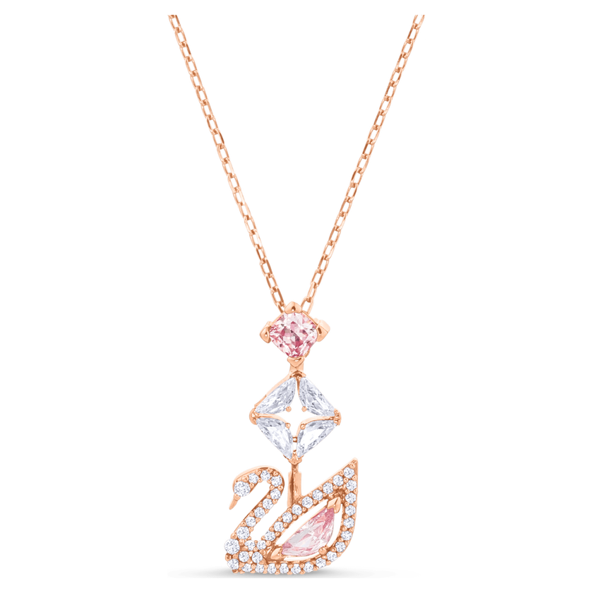 swarovski عقد swan، على شكل بجعة، لون وردي، طلاء ذهبي وردي