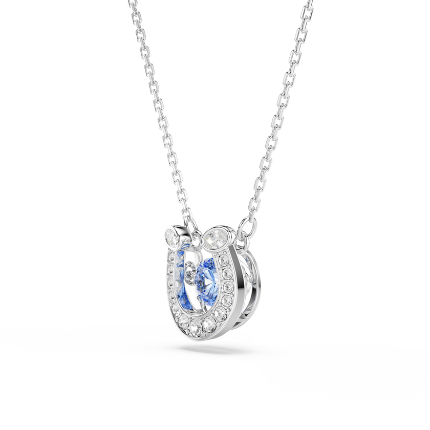 swarovski قلادة symbolica، قطع مستدير، أحجار كريستال صغيرة متراصة، شكل حدوة حصان، لون أزرق، طلاء روديوم