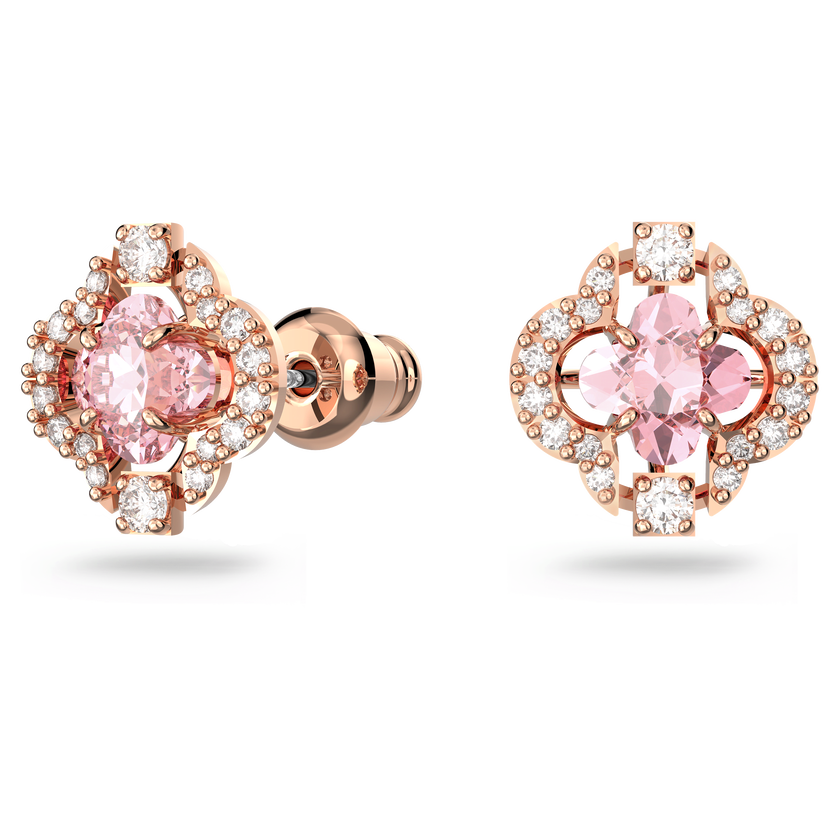 swarovski طقم una، قطع مختلط، على شكل زهرة البرسيم، لون وردي، طلاء ذهبي وردي