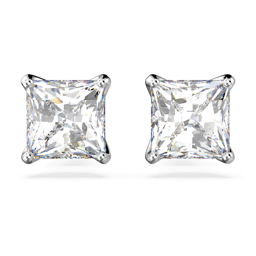 swarovski أقراط دبوسية stilla attract، قطع مربع، لون أبيض، طلاء روديوم