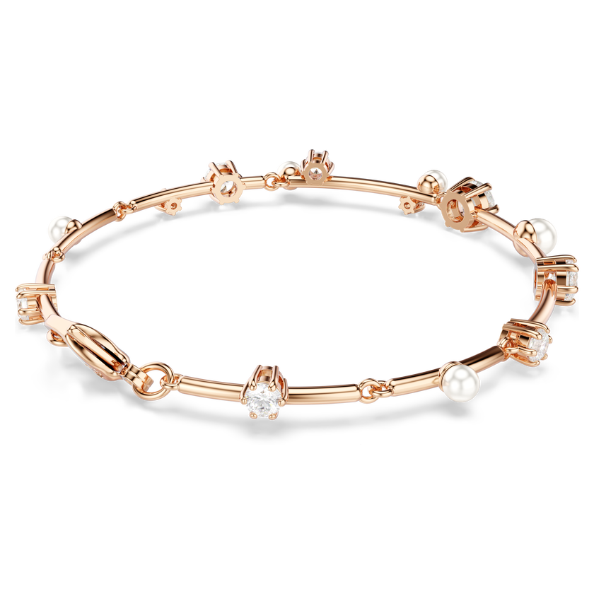 swarovski سوار constella، لؤلؤ كريستال، قطع مستدير، لون أبيض، لمسة نهائية من الذهب الوردي عيار 18 قيراط
