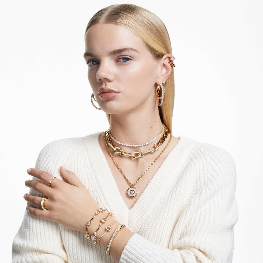 swarovski خاتم constella، طقم من قطعتين، قطع مُستدير، لون أبيض، لمسة نهائية من الذهب عيار 18 قيراط