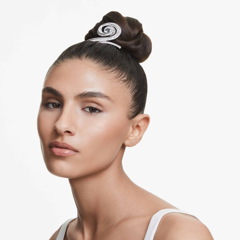 مشبك شعر ariana grande x swarovski، لؤلؤة كريستال، قطع باغيت، لون أبيض، طلاء روديوم