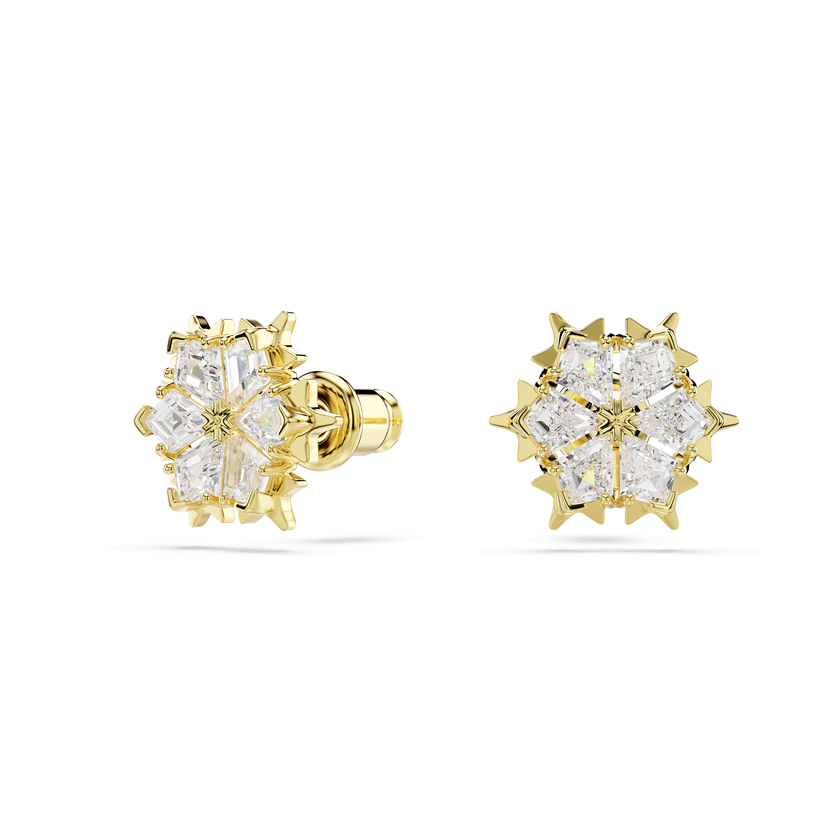swarovski أقراط دبوسية magic، قطع متنوع، ندفة ثلج، لون أبيض، لمسة نهائية من الذهب عيار 18 قيراط