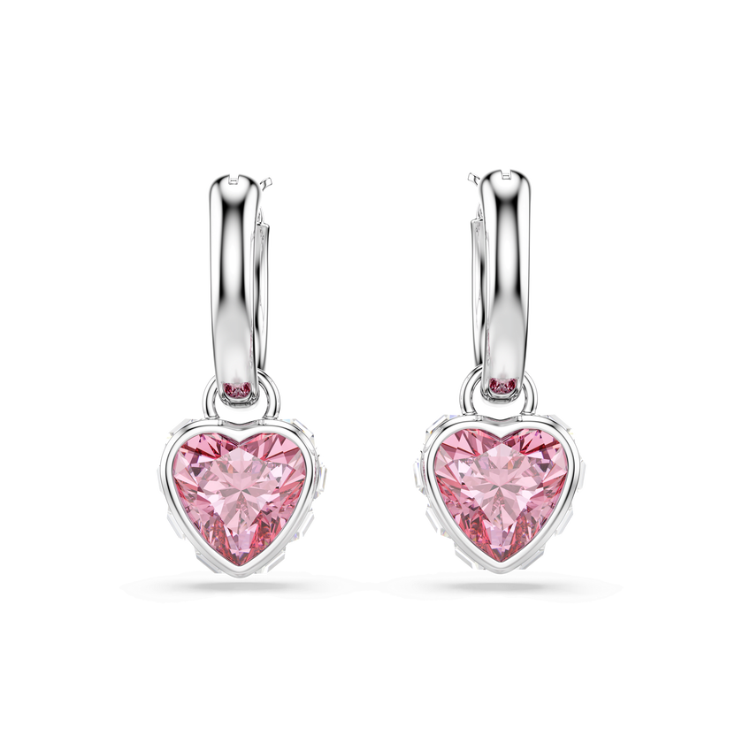 swarovski أقراط متدلية chroma، قلب، لون وردي، طلاء روديوم