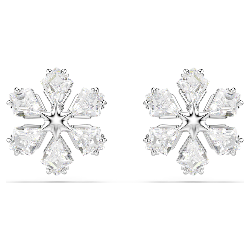 swarovski أقراط دبوسية idyllia، قطع متنوع، ندفة ثلج، لون أبيض، طلاء روديوم