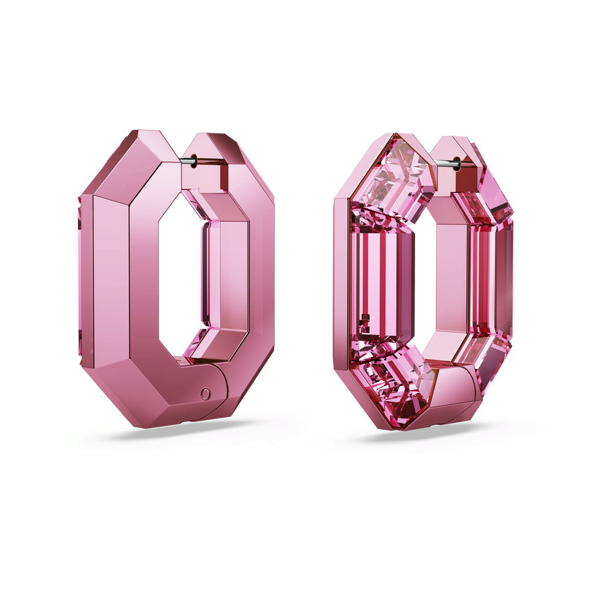swarovski أقراط حلقية lucent، شكل مُثَمَّن، حجم صغير، لون وردي
