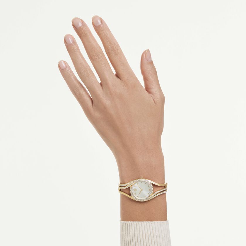 swarovski ساعة hyperbola bangle، صناعة سويسرية، سوار معدني، لون ذهبي، لمسة نهائية بلون ذهبي
