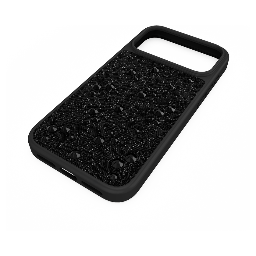 swarovski حافظة high للهاتف الذكي، كريستالات مسطحة من الخلف، iphone  17 pro max، لون أسود
