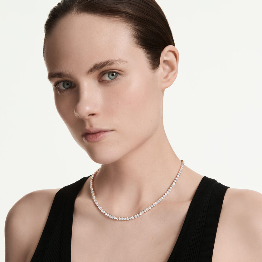 swarovski عقد تنس matrix، قطع مستدير، لون أبيض، لمسة نهائية من الذهب الوردي عيار 18 قيراط
