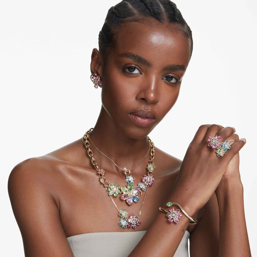 swarovski قلادة idyllia، قطع متنوع، شكل زهرة، ألوان متعددة، طلاء باللون الذهبي
