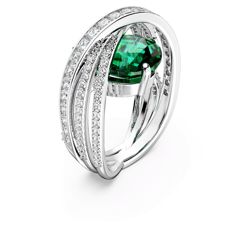 swarovski خاتم كوكتيل hyperbola، زركونيا محايدة الكربون، قطع متنوع، إطار رباعي، لون أخضر، طلاء روديوم