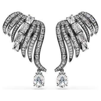 swarovski حلية الأذن the vienna collection، شكل ريشة، لون أبيض، طلاء روثينيوم