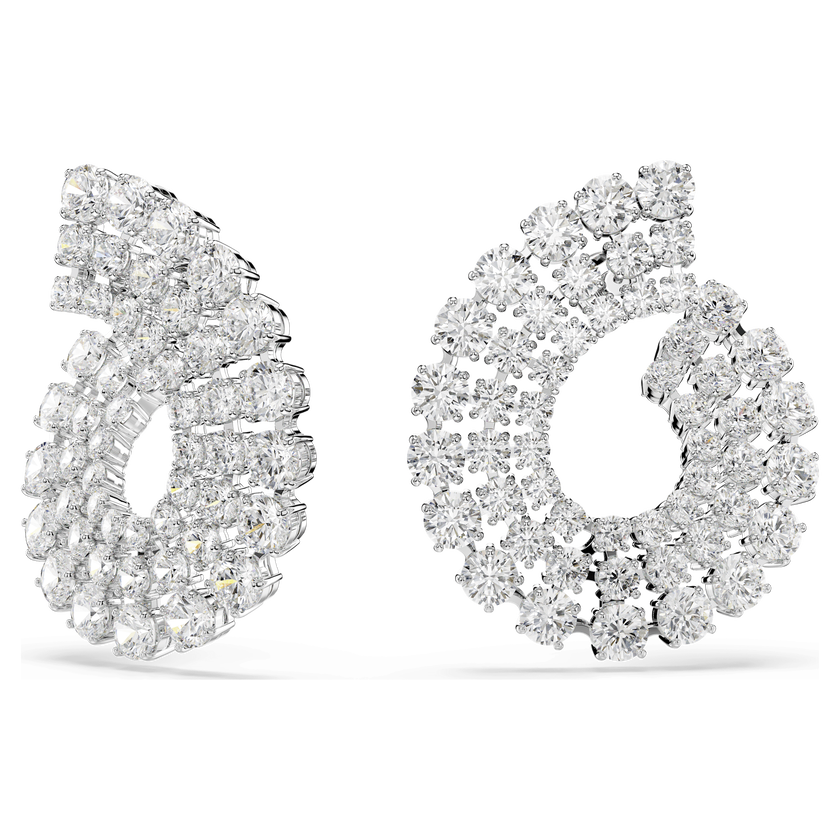 swarovski أقراط حلقية matrix، قطع مستدير متنوع، لون أبيض، طلاء روديوم