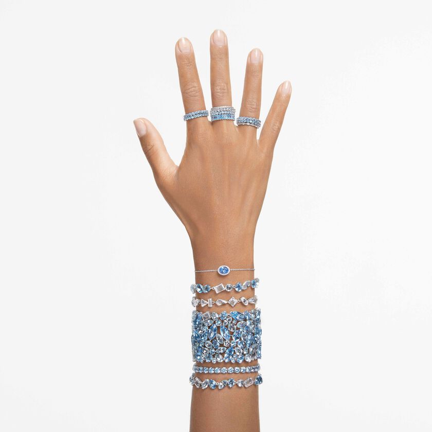 swarovski خاتم matrix، قطع مُستدير، لون أزرق، طلاء روديوم