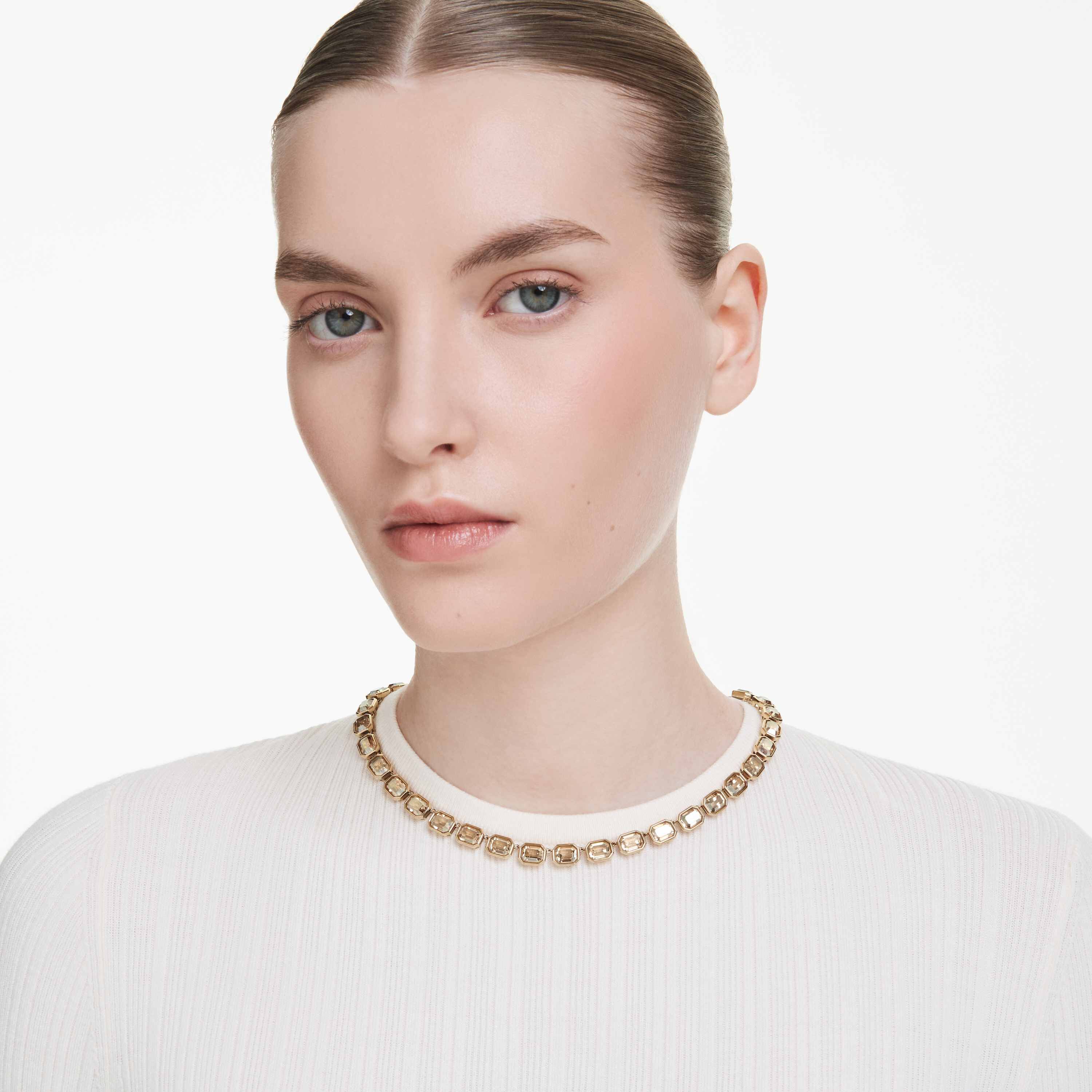 swarovski عقد matrix tennis، قطع مثمن، لون أصفر، طلاء باللون الذهبي