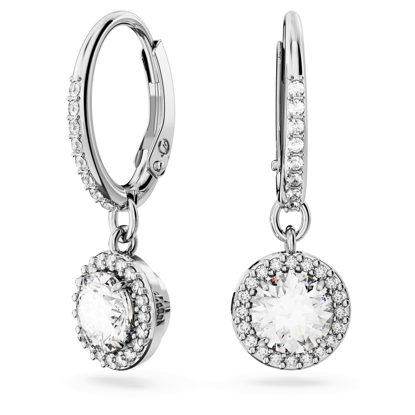 swarovski أقراط متدلية una angelic، قطع مستدير، كريستالات متراصة، لون أبيض، طلاء روديوم