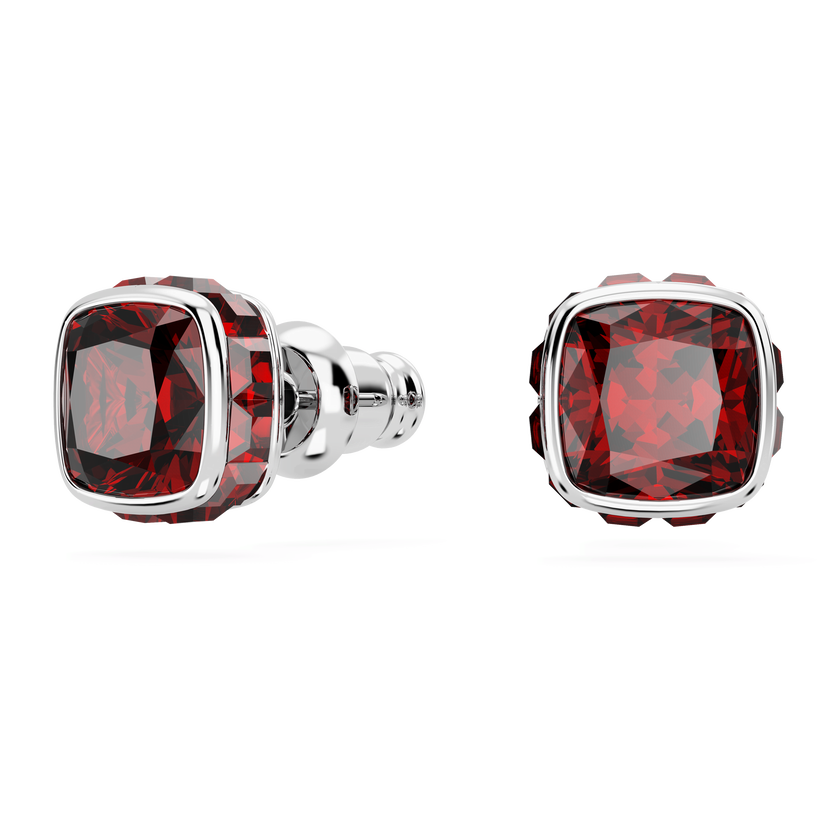 swarovski أقراط دبوسية birthstone، قطع مربع، شهر يناير، لون أحمر، طلاء روديوم