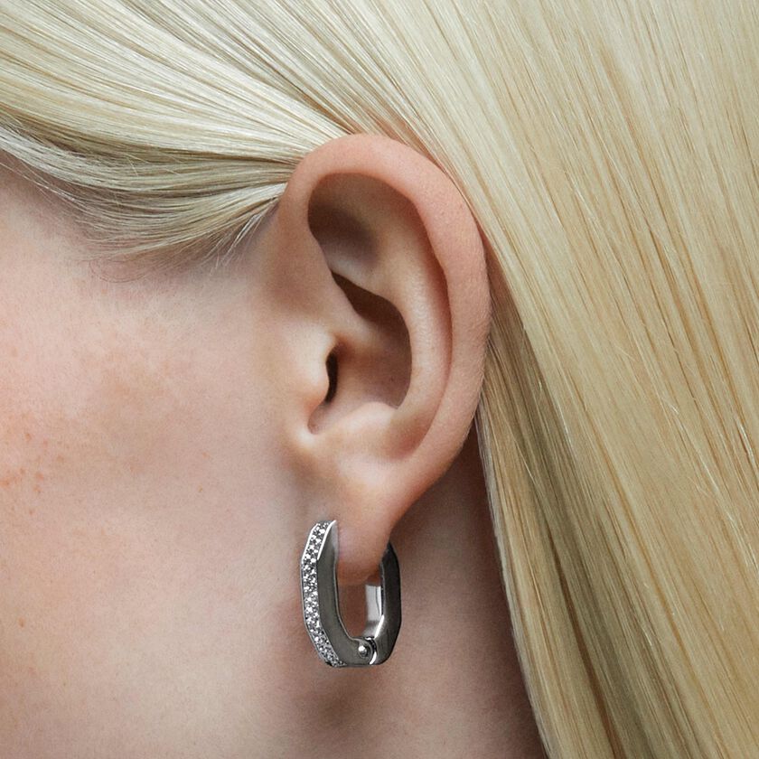 swarovski أقراط dextera حلقية، ثمانية الشكل، حجم صغير، لون أبيض، طلاء روديوم