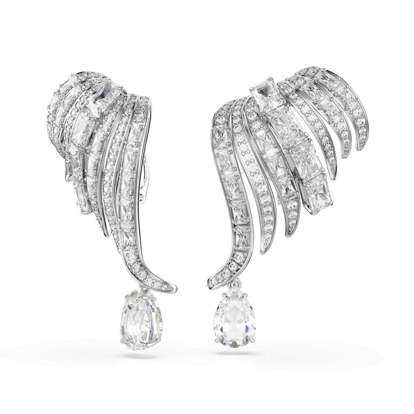 swarovski أقراط مشبك vienna، قطع متنوع، شكل بجعة، لون أبيض، طلاء روديوم