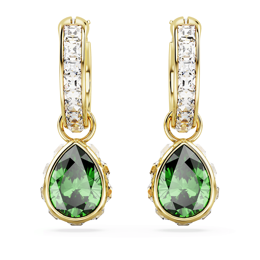 swarovski أقراط متدلية chroma، على شكل كمثرى، لون أخضر، طلاء بلون ذهبي