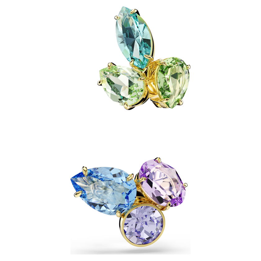swarovski حلية للأذن gema، تصميم غير متماثل، قطع متنوع، ألوان متعددة، طلاء باللون الذهبي