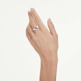 swarovski خاتم مفتوح mesmera، لؤلؤ كريستالي، قطع ماركيز، لون أبيض، طلاء روديوم