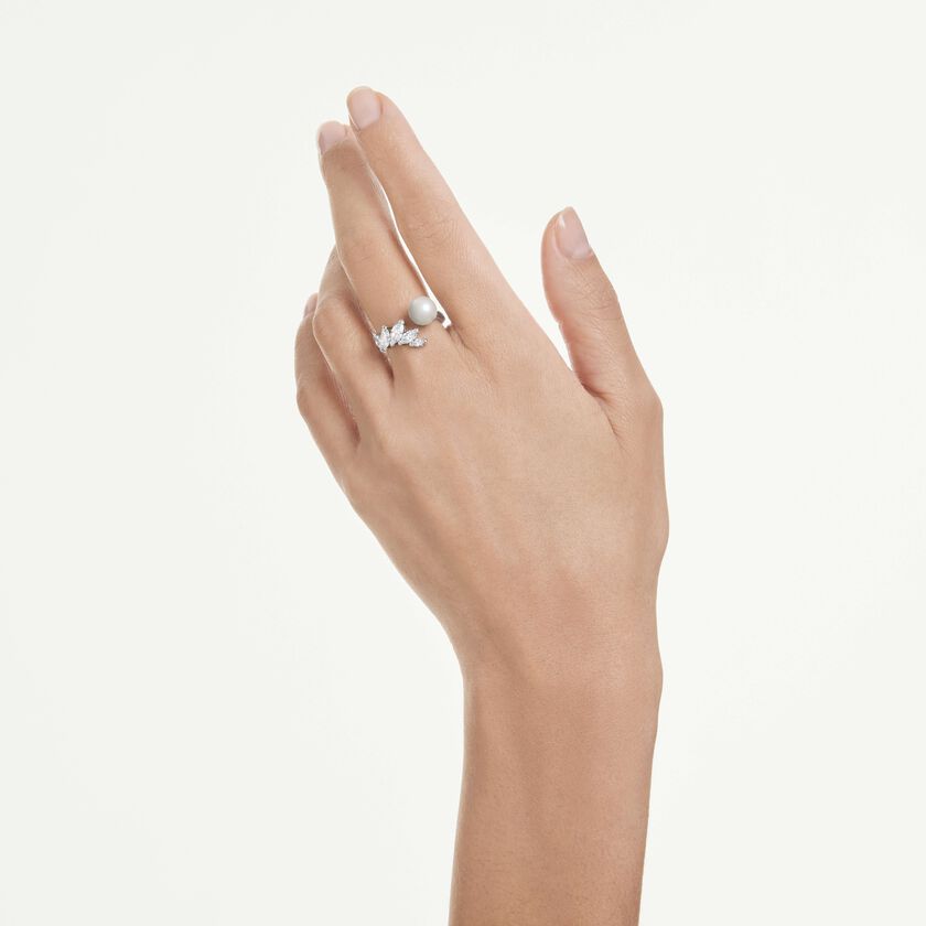 swarovski خاتم مفتوح mesmera، لؤلؤ كريستالي، قطع ماركيز، لون أبيض، طلاء روديوم
