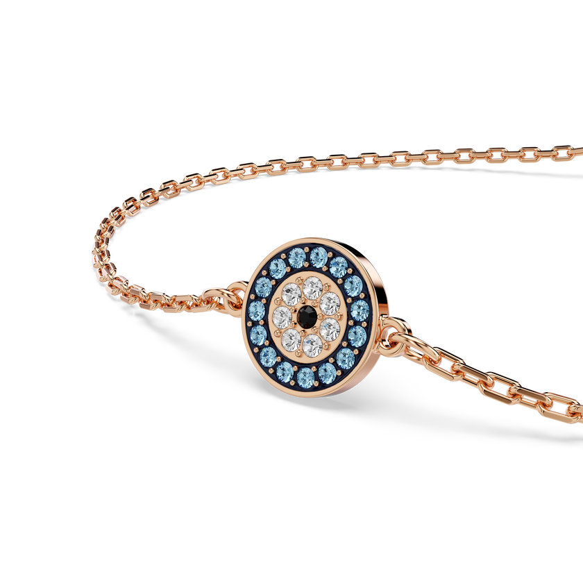swarovski سوار luckily، أحجار كريستال صغيرة متراصة، شكل عين، لون أزرق، طلاء باللون الذهبي الوردي