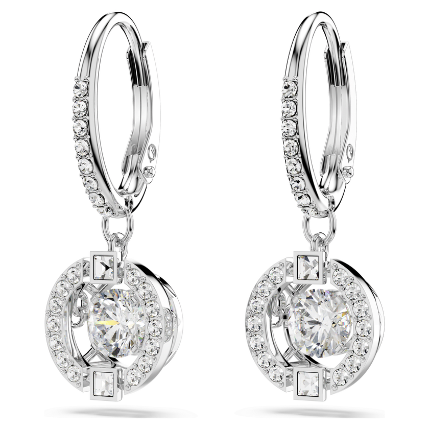 swarovski أقراط متدلية una، قطع مستدير، لون أبيض، طلاء روديوم