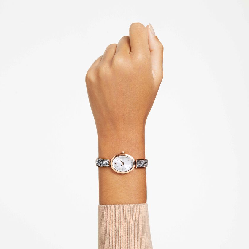swarovski ساعة crystal rock oval، صناعة سويسرية، سوار معدني، لون فضي، لمسة نهائية بلون ذهبي وردي