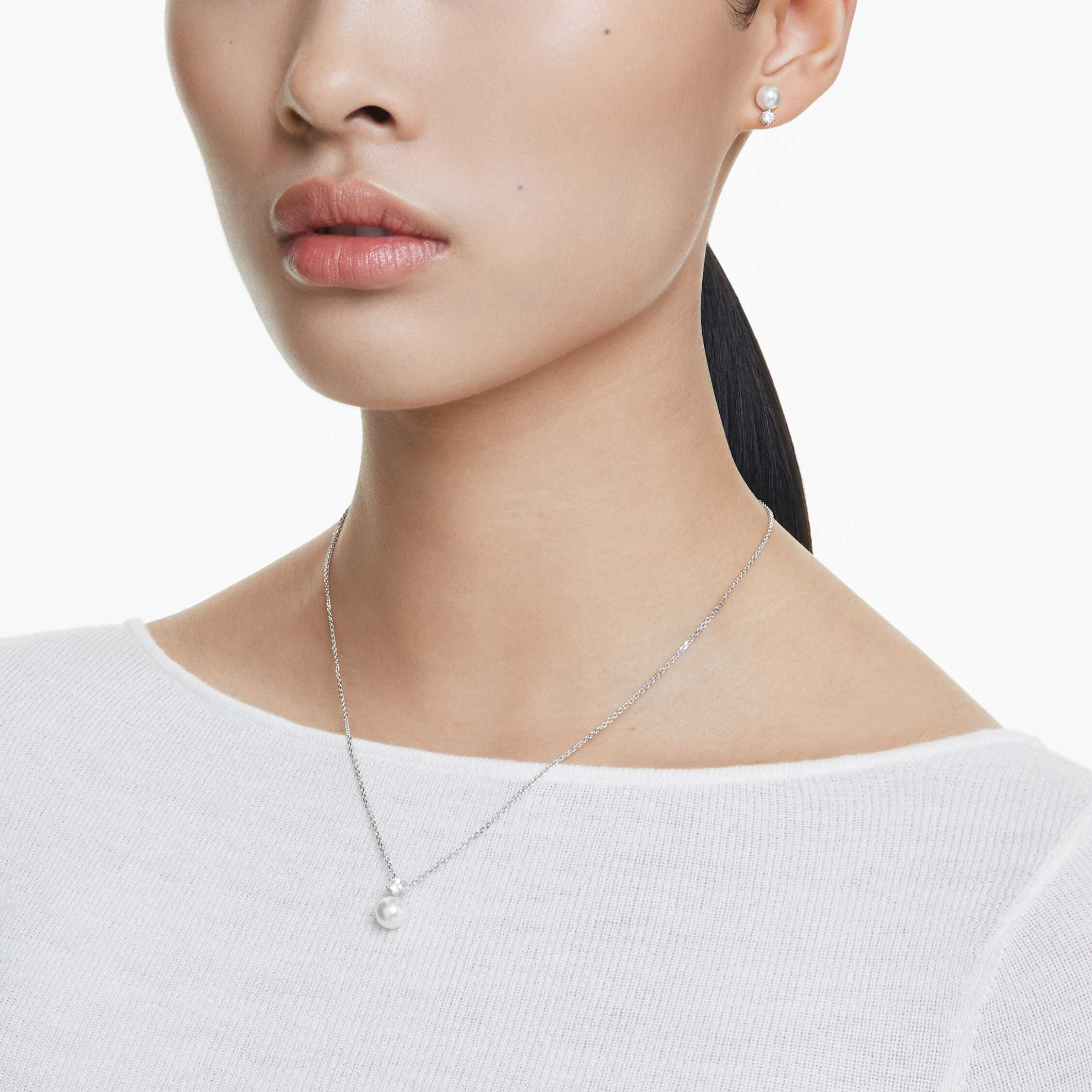 swarovski طقم matrix، لؤلؤة كريستال، قطع مستدير، لون أبيض، طلاء روديوم