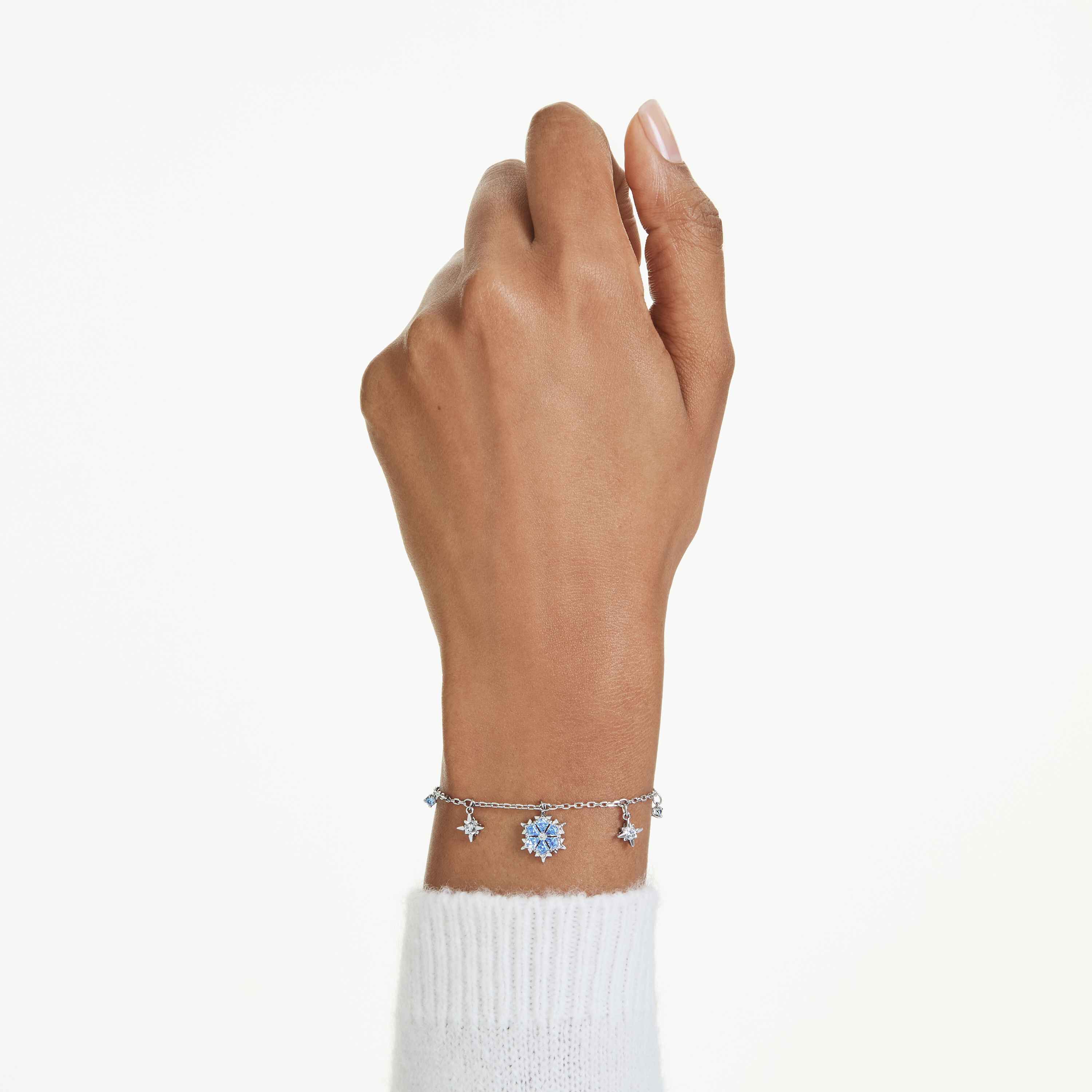 swarovski سوار magic، شكل ندفة ثلج، لون أزرق، طلاء روديوم