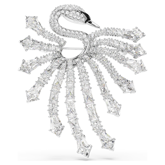 swarovski بروش vienna، قطع متنوع، شكل بجعة، لون أبيض، طلاء روديوم