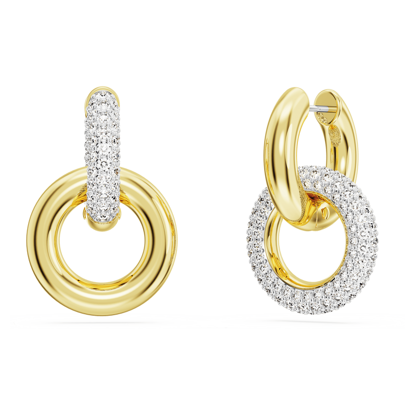 swarovski أقراط حلقية dextera، حلقات متداخلة، لون أبيض، طلاء بلون ذهبي