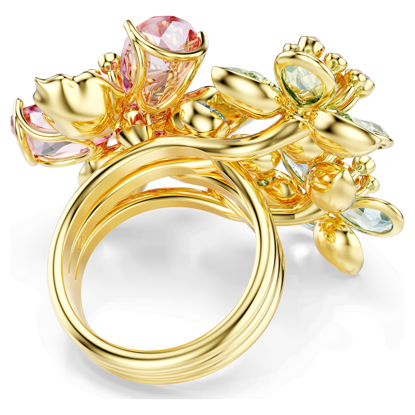swarovski خاتم idyllia، قطع متنوع، شكل زهرة، ألوان متعددة، طلاء باللون الذهبي