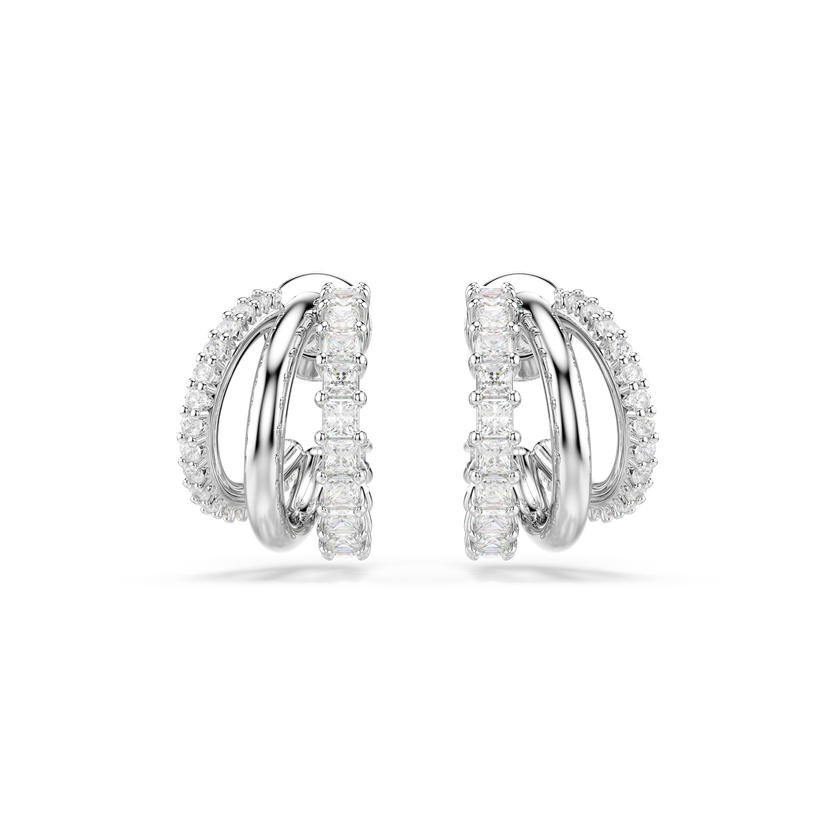 swarovski أقراط حلقية hyperbola، قطع مستدير، حجم صغير، لون أبيض، طلاء روديوم