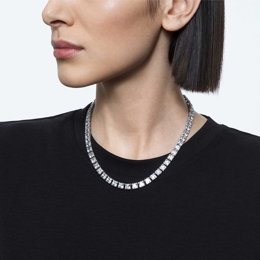 swarovski عقد تنس matrix، قطع مربع، لون أبيض، طلاء روديوم