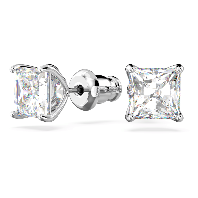swarovski أقراط دبوسية stilla attract، قطع مربع، لون أبيض، طلاء روديوم