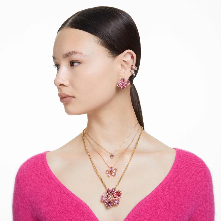swarovski قلادة chroma، على شكل قلب، لون أحمر، طلاء بلون ذهبي