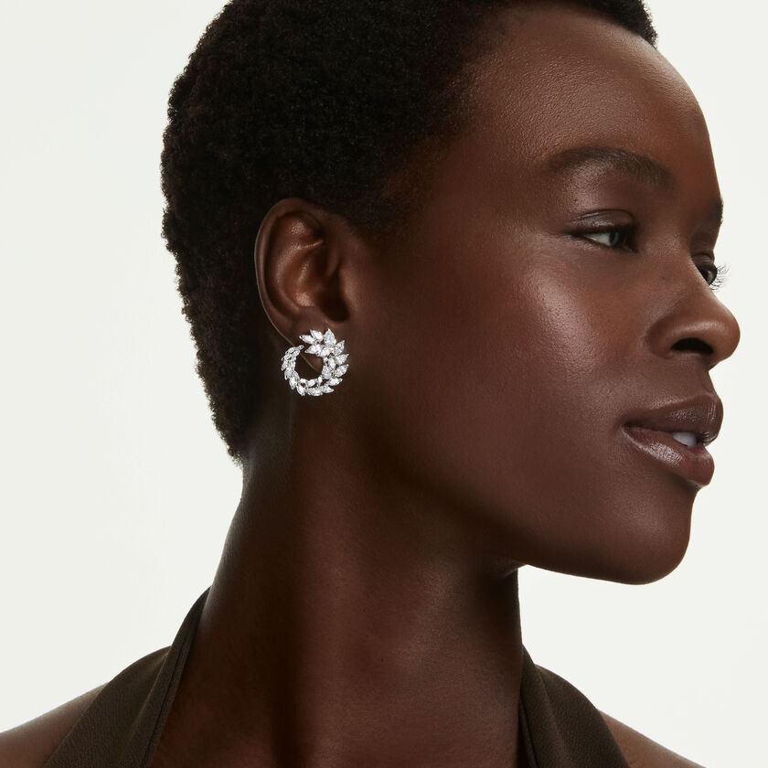 swarovski أقراط حلقية mesmera، قطع ماركيز، لون أبيض، طلاء روديوم