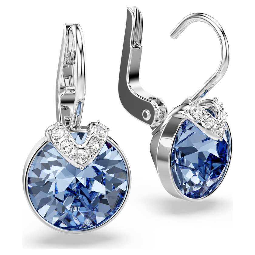 swarovski أقراط bella v متدلية، قطع مستدير، لون أزرق، طلاء روديوم