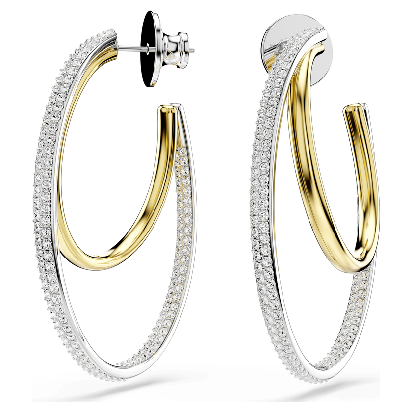 swarovski أقراط حلقية hyperbola، قطع مستدير، حجم متوسط، لون أبيض، لمسة نهائية من معادن مختلطة