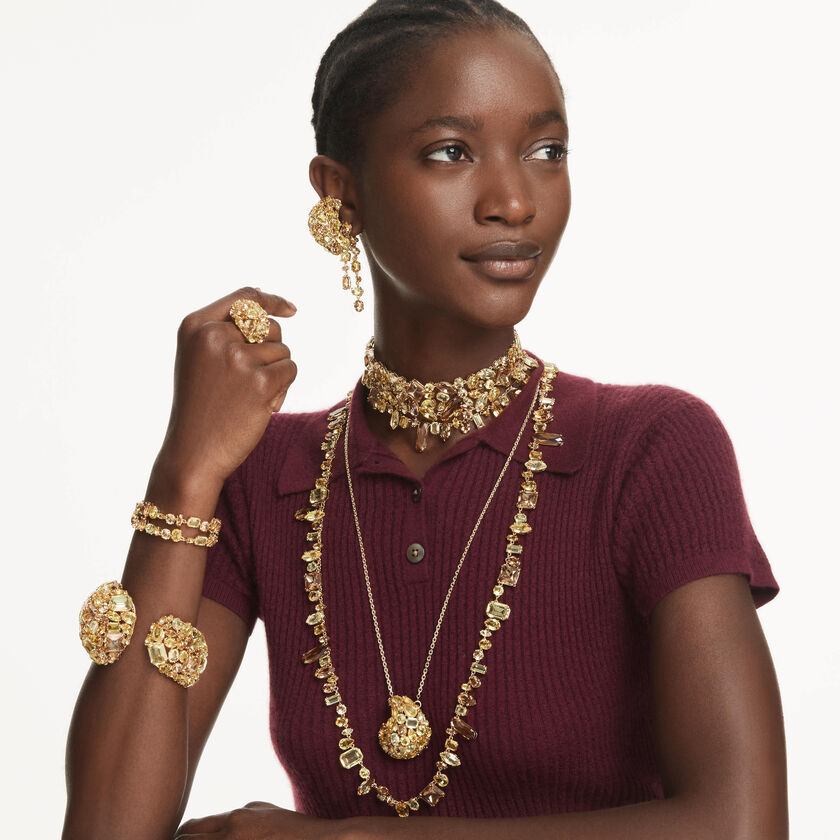 swarovski عقد gema، قطع متنوع، لون أصفر، لمسة نهائية من الذهب عيار 18 قيراط