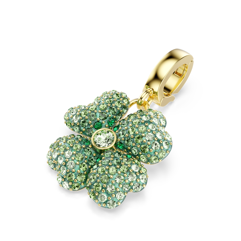 swarovski حلية idyllia، شكل زهرة برسيم، لون أخضر، طلاء باللون الذهبي