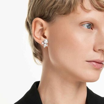 swarovski أقراط دبوسية constella، قطع مستدير، لون أبيض، طلاء روديوم